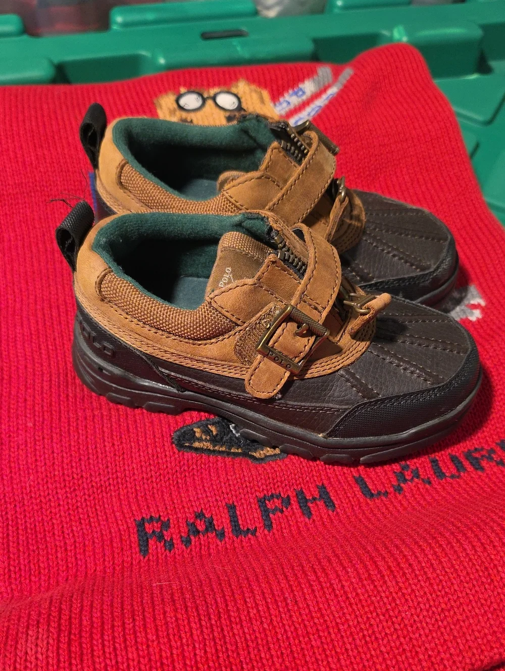 Vintage Polo Ralph Lauren Brown Duck Boots Zipper With Strap Slip On
